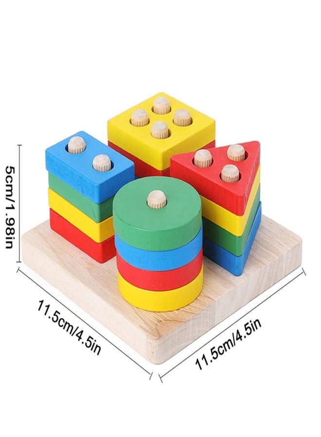 Smoneo Wooden 4 Shape Sorting & Stacking Toys for Toddlers, Montessori, Color Recognition Stacker Early Educational Blocks Puzzles for Boys & Girls, Kids Gift DM-23 - Image 5